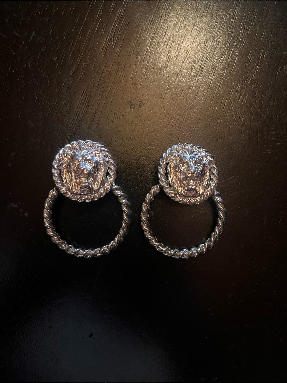 Anne Klein Silver Lion Head Rope Hoop Earrings
